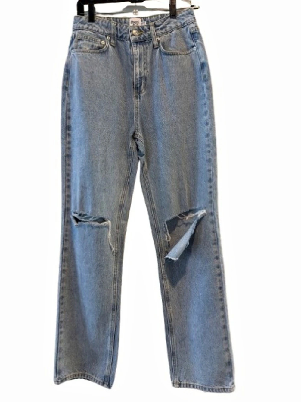 Princess Polly Y2K Distressed Straight Leg Jeans in Blue Size 6
